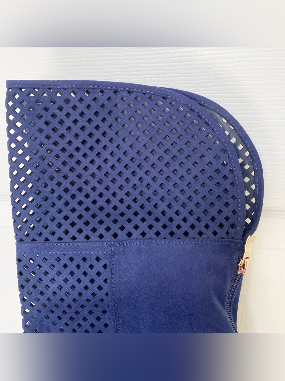 NIB Shoe Dazzle Navy Laser-cut Over The Knee Boots - Picture 3 of 14